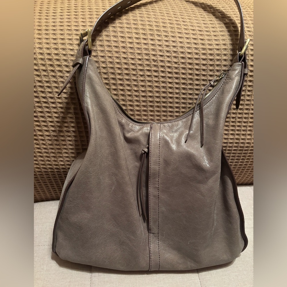 HOBO Classic Grey Leather Shoulder Bag